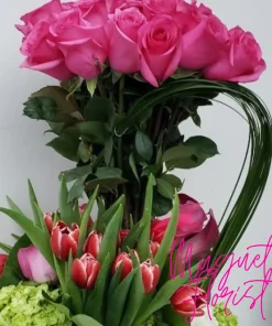Enchanted Blooms: Lovely Pink Rose and Tulip Arrangement