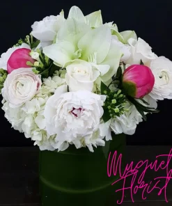 Expressions of Elegance: White Arrangement with Pink Peony