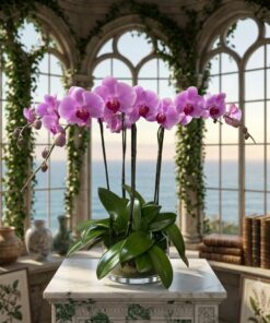 Tranquil Orchid Elegance: The 3 Double Blue and Purple Phalaenopsis Orchids Plant Arrangemen (Copy)