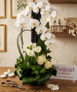 Chérie Elegance: Orchids and Tulips in Harmonious Arrangement